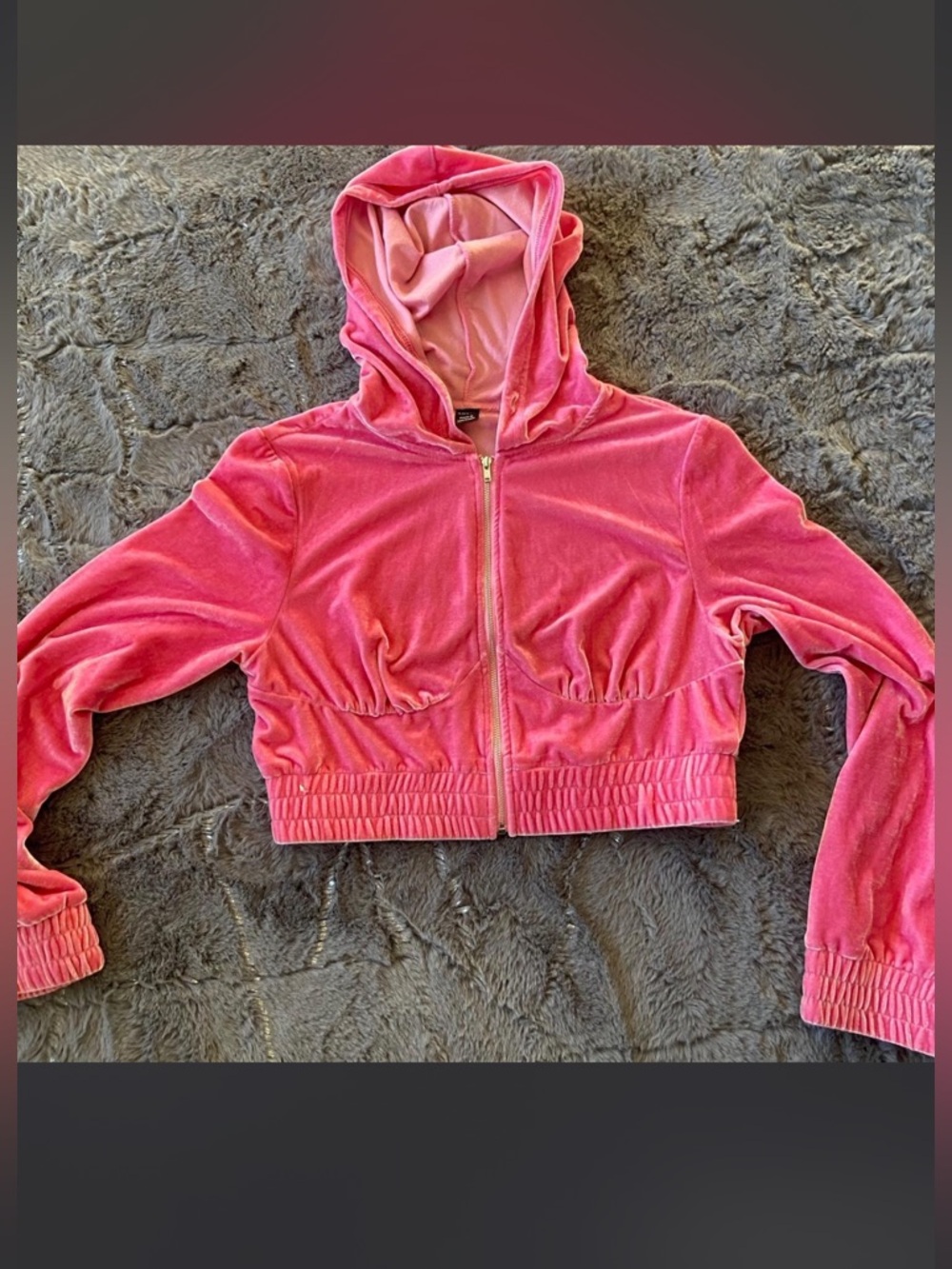 SHEIN Pink Velvet Cropped Zip Hoodie